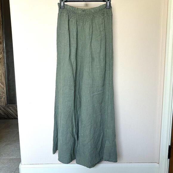 Venti 6 100% Linen Pants Women’s Med Wide Leg Pull-on Green Flowy - Picture 2 of 6